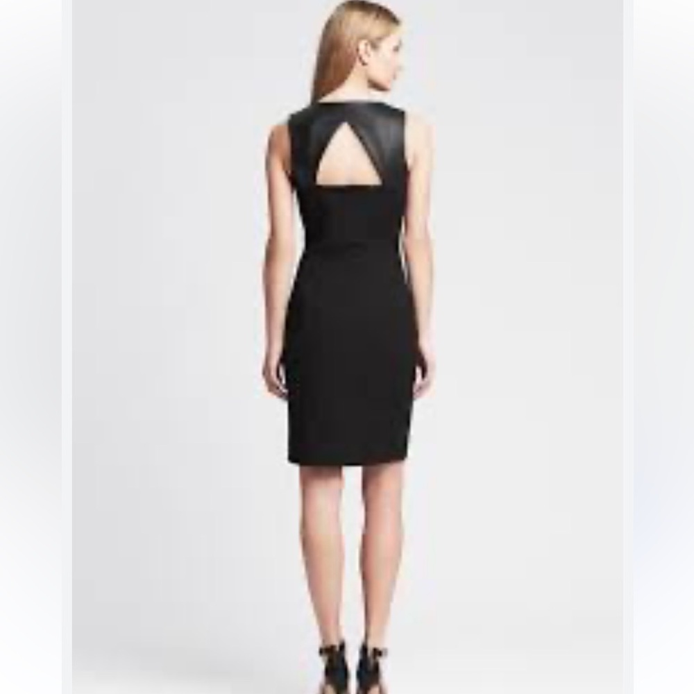 SLOAN-FIT FAUX-LEATHER CUTOUT SHEATH body con dress